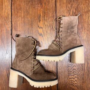 Free People Brown Suede Lace-Up Boots